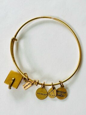 Alex and Ani Gold Graduation Cap Charm Bangle Bracelet